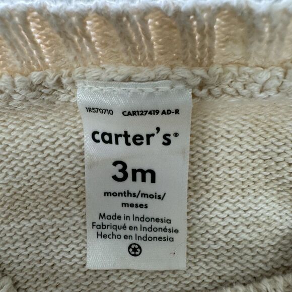 Carter’s 3 Month Infant Christmas Sweater Long Sleeve with Reindeer Design Cream - Picture 4 of 4